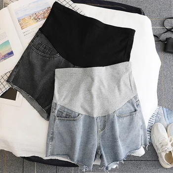 

1823# Summer Casual Denim Maternity Shorts High Waist Belly Wide Leg Loose Hot Shorts Clothes for Pregnant Women Pregnancy Jeans