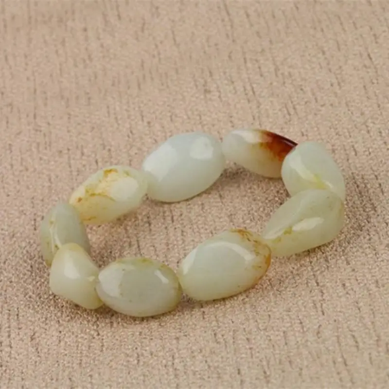 

Natural Xinjiang Hetian Jade Raw Stone Bracelet White Jade Seed Material Handstring Red Skin Seed Material Bracelet