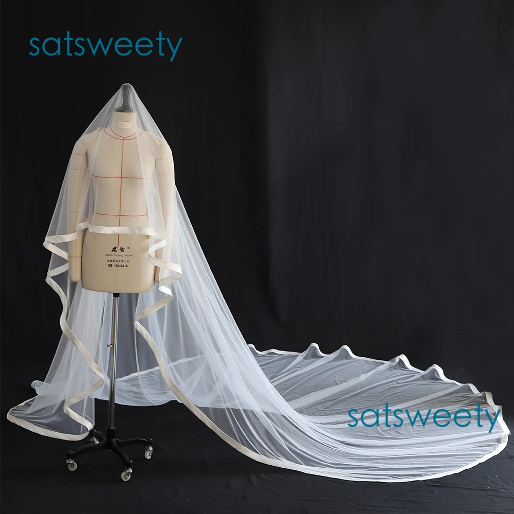Veli Da Sposa Reali Semplici Di Alta Qualità 1 Strato Con Pettine Velo Avorio Velo Da Sposa Mikado Bordo In Raso Velo Da Sposa Con Fard
