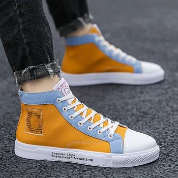 

New Arrival Mens High-top Canvas Shoes 2010 Spring Autumn Vulcanized Shoes Men Fashion Brand Lace-up Mixed Colors Flats Sneakers