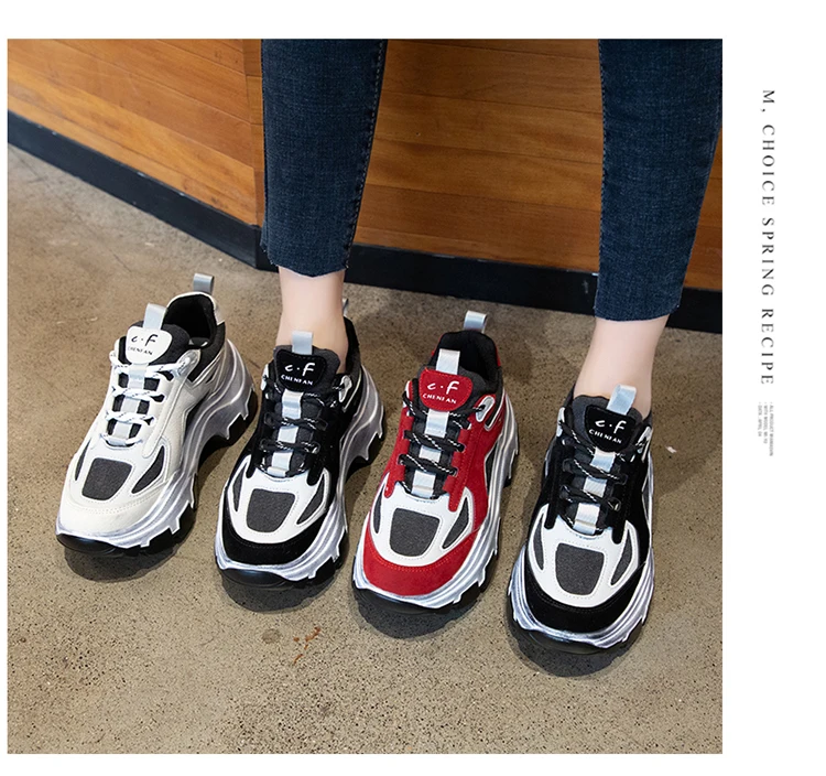 Женские кроссовки на массивном каблуке; коллекция года; Женская обувь в стиле ретро; женские кроссовки на платформе; Повседневная обувь; женские брендовые осенние кроссовки