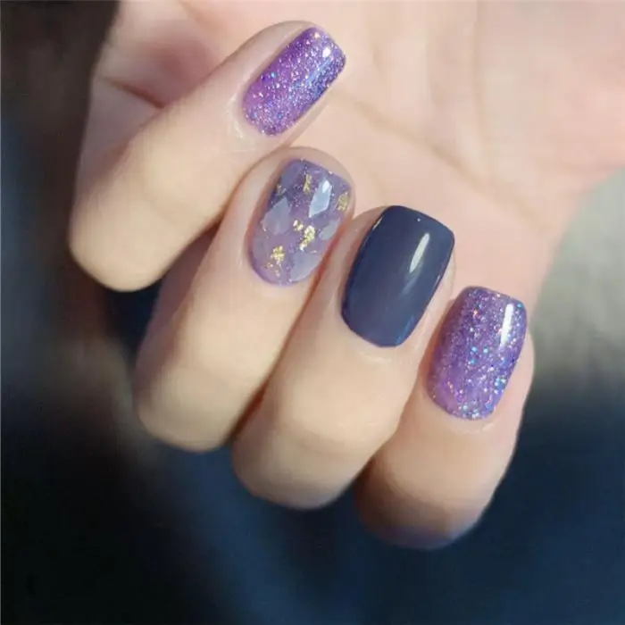 24 шт акриловые накладные ногти с клеем блестящая поверхность фиолетовые Синие Короткие квадратные накладные украшения для ногтей