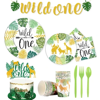 

Wild One Theme Party Decoration Disposable Tableware Jungle Safari Theme Party Baby Shower Happy Birthday Party Decorations Kids