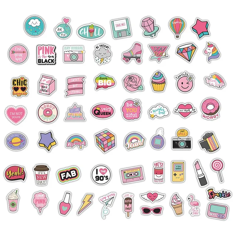60 шт. Новинка ПВХ водонепроницаемый Vsco для девочек Kawaii розовый забавный стикер игрушки багаж наклейка s для мото автомобиля и чемодана крутая модная наклейка s