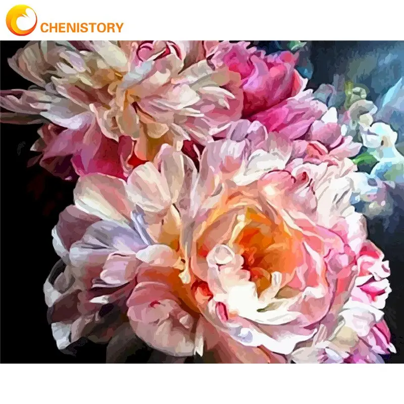 CHENISTORY 50x65cm Framed Oil Painting By Numbers For Adults HandPainted Pink Flower Paint Photo By Number Diy Gift Home Decor