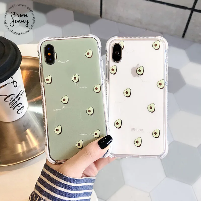 

From Jenny Small fresh avocado for iPhone x xr xs max 6 6s 7 8 Plus transparent solid color mobile phone protection soft shell