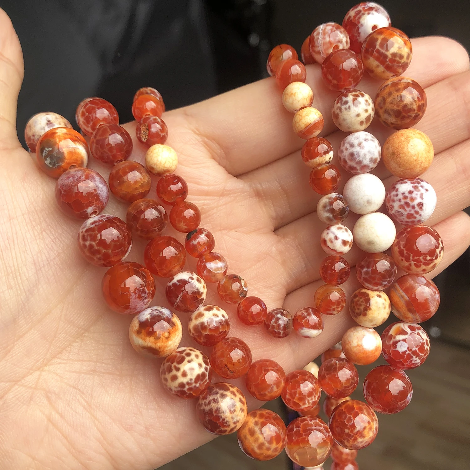 Natural Stone 6 8 10mm Orange Fire Agates Round Loose Beads for Jewelry Making Diy Bracelet Necklace Accessories 15'' Wholesale