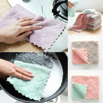 

2pcs Super Absorbent Remove Stains Terry Cotton Tea Towels Set Kitchen Dish Cloths Cleaning Drying Washcloths