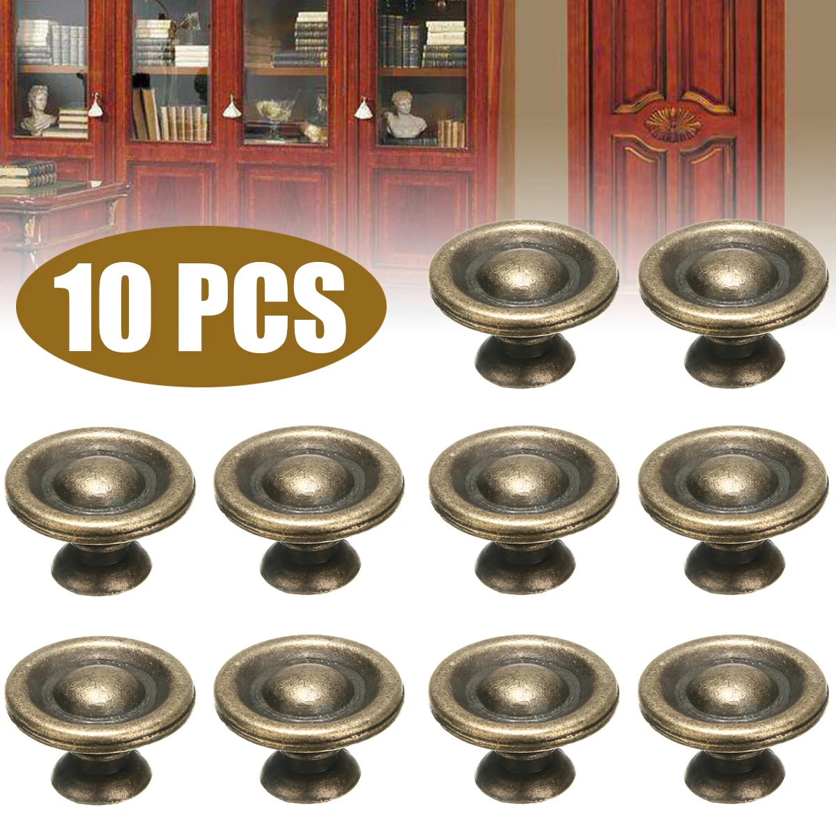 10pcs Antique Brass Furniture Knobs Handles Kitchen Bedroom Doors Cabinet Drawers Cabinet Hardware Knobs