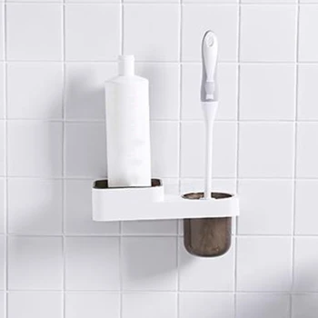 

Nail-Free Wall-Mounted Toilet Brush Shelf Set Bathroom Plastic Storage Rack Household Shelf