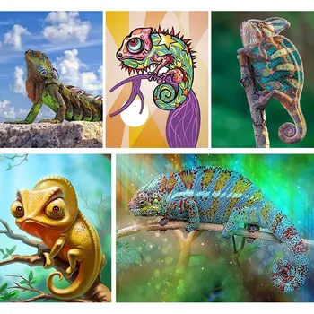 

5D Full Square Round Drill Diamond Embroidery Chameleon Diamond Painting Mosaic Reptile Animal Rhinestone Cross Stitch DIY Gift