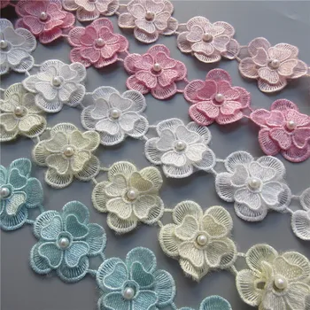 

1yd Pearl Lace Heart Flower For Dress Ribbon Lace Trim Knitting Wedding Embroidered DIY Handmade Patchwork Sewing Supplies Craft