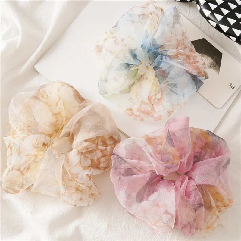 

Q Fashion Headwear Mesh Gauze Scrunchies Women Girls Small Fresh Elastic Hair Bands Rubber Band Hair Accessories Ponytail Holder