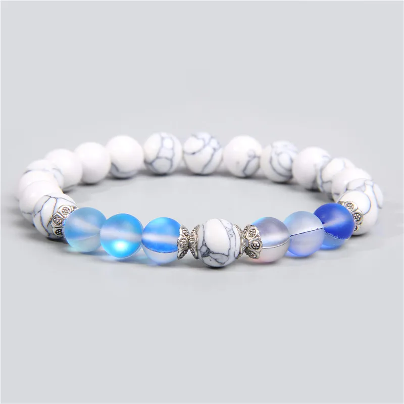 

White synthesis turquoises beads bracelet blue moonstone charm bracelets women friendship family gifts jewelry bracelet women