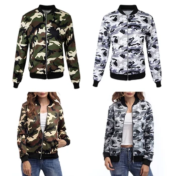 

Women Casual Camouflage Jacket Lightweight Long Sleeve Army Military Coat