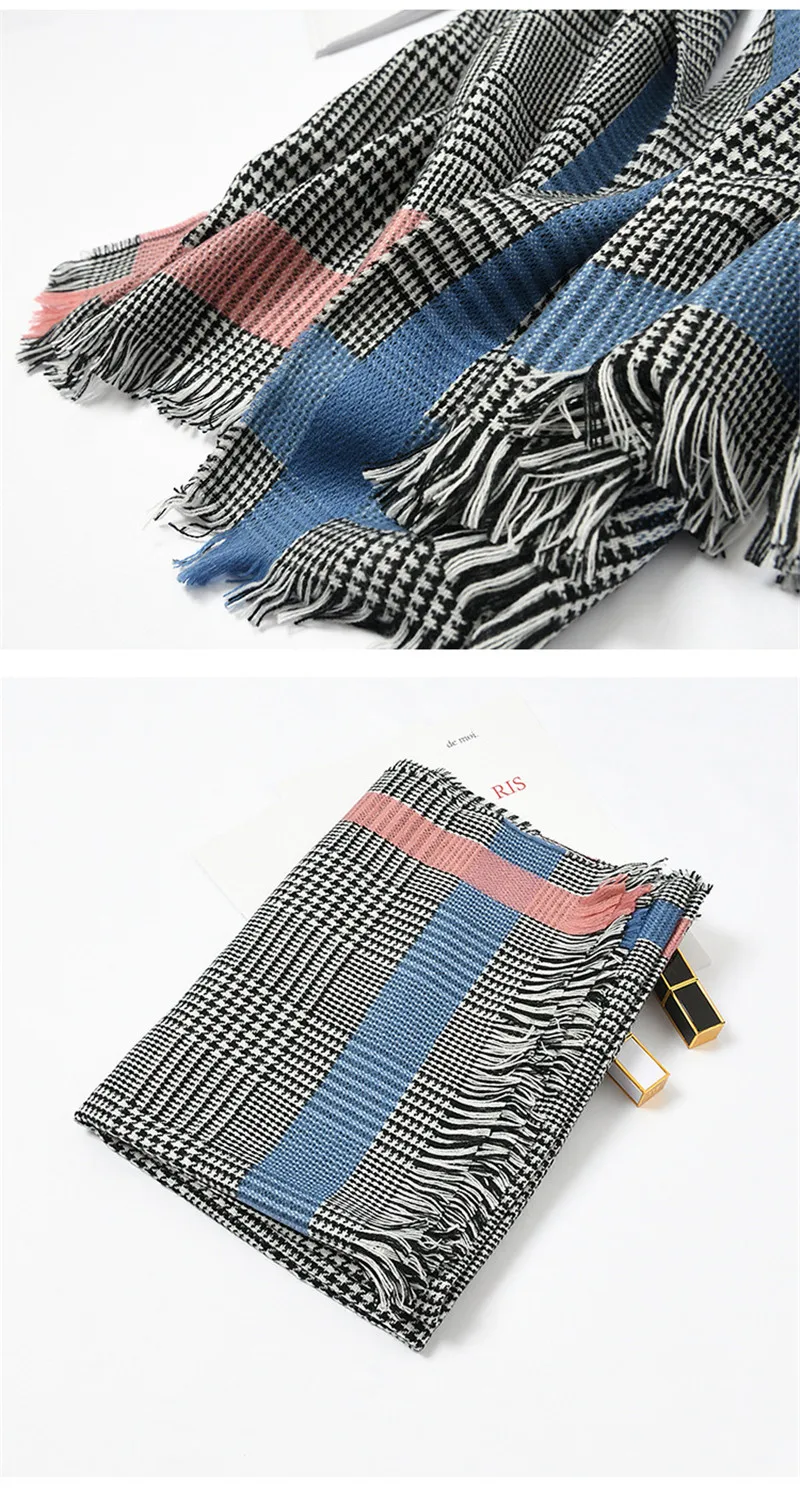 Cashmere Knitted Scarf Women Winter Elegant Scarf Plaid Print Warm Long Warm Design Scarves Shawls Neck Wrap Ladies Dropshipping