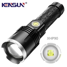 

XHP90 Type-C Rechargeable Telescopic Zoom Input And Output Drop-proof Long-range glare flashlight