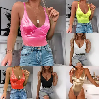

Factory direct sales Women Sexy V Neck Sleeveless Spaghetti Straps Backless Solid Tank Top Bodysuit Are you sure not to buy it