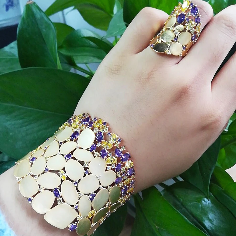 Purple Missvikki Дубаи индийские африканские нигерийский Свадебный женский тонко резной браслет кольцо наборы для женщин Свадьба Дубай Свадебный браслет кольца наборы aretes de mujer модерас - Окраска металла: Purple