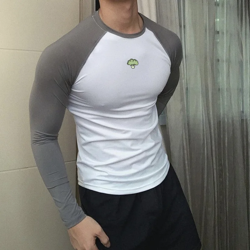 New fitness long sleeve men's gym exercise quick dry T-shirt running training tight fall | Мужская одежда