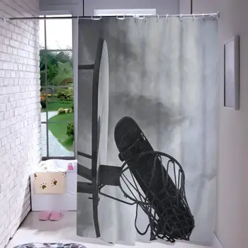 

Shower Curtain for Bathroom Popular Printing Design Water Resistant Basket and Skateboard Sports Skateboard Basketball