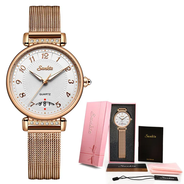 Montre Femme,, SUNKTA, женские часы, Топ бренд, Роскошные, модные, водонепроницаемые часы для женщин, Relogio Feminino, женские часы, Reloj Mujer - Цвет: Rose gold white