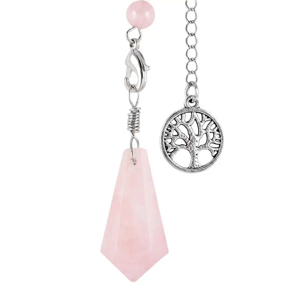 Rose Quartz TUMBEELLUWA натуральный камень шестиугольная ожерелье Маятник для divination, целебный наконечник из кристалла подвеска-Маятник для гадания Chakra балансировка - Окраска металла: Rose Quartz