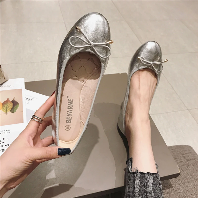 silver ballet flats women