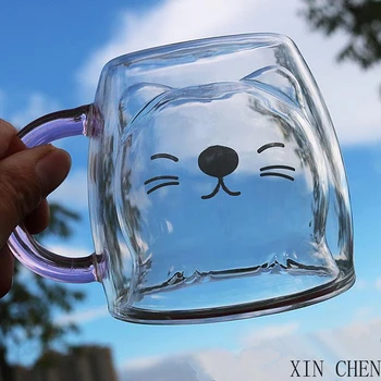 

Cute pattern Creative Bear Double-layer Coffee Mug Double Glass Cup Carton Animal Milk Glass Lady Cute Gift Christmas gift