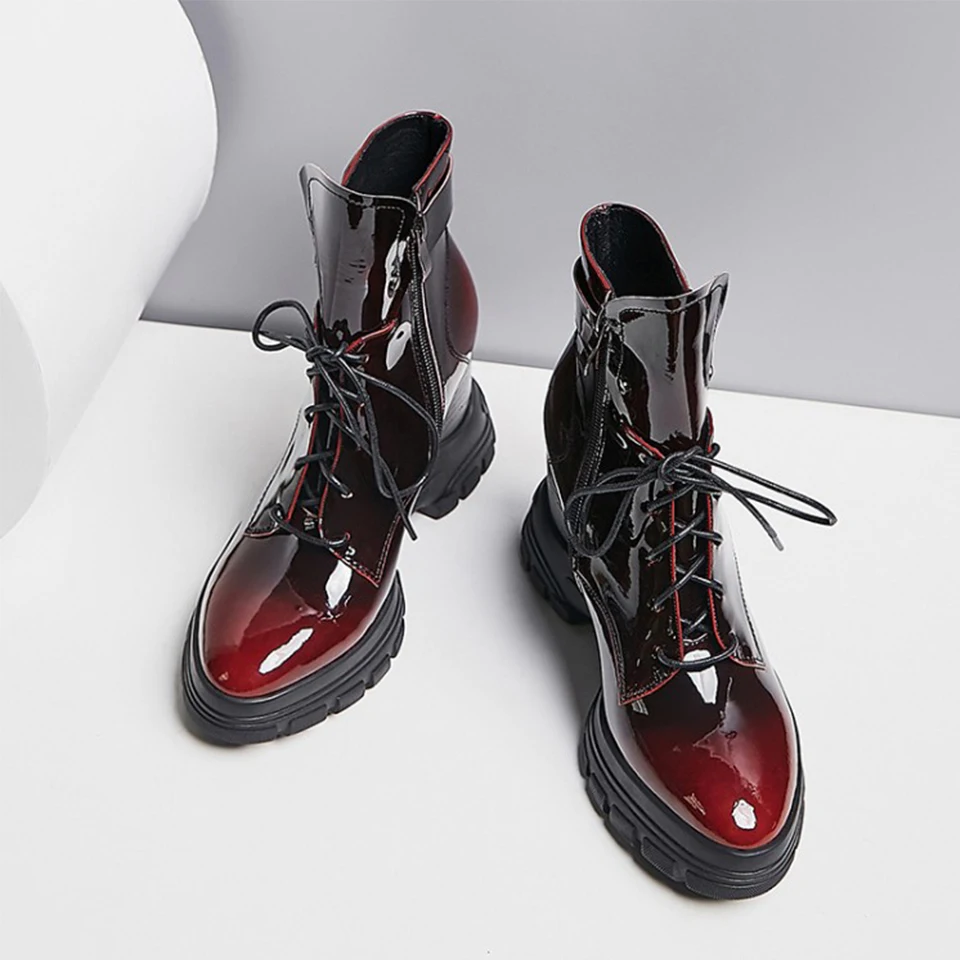 

BELLECOM Autumn and Winter New Women's Shoes, Short boots Painted Leather, Martin Boots, Thick Bottom, Pointed Martin Boots