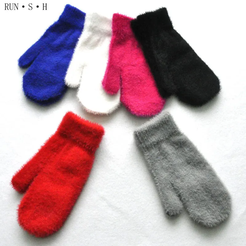 Взрослые зимние теплые перчатки с защитой от холода, перчатки с имитацией волоса, бархатная плотная вязка, одноцветные длинные перчатки