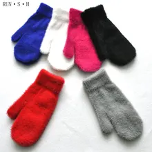 Взрослые зимние теплые перчатки с защитой от холода, перчатки с имитацией волоса, бархатная плотная вязка, одноцветные длинные перчатки