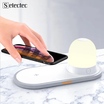

10W Qi Wireless Charger For iPhone Samsung S10 S9 Type-C Charging Magnetic Detachable Lamp with 2700k-5000k LED Night Light