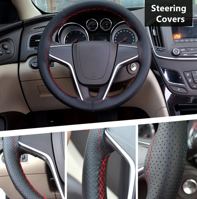 

38CM Leather Automobiles Car Steering Wheel Covers For Toyota Corolla Avensis Rav4 c-hr VW Passat B6 B5 Polo Jetta hub
