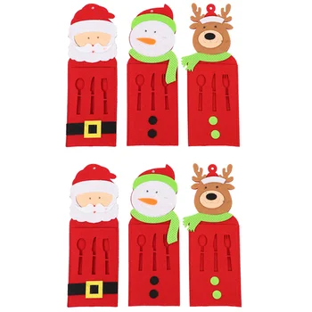 

6pcs Christmas Style Tableware Cover Christmas Themed Tableware Pouch Tableware Cover