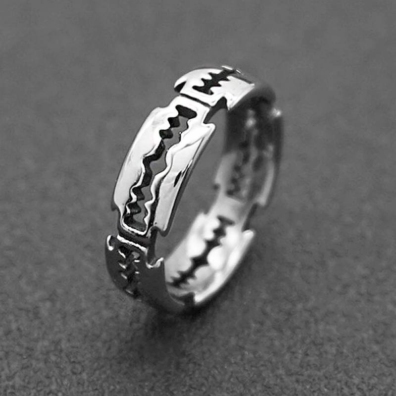 Bague à breloques en acier inoxydable pour hommes et femmes, Hip Hop Bladed Ring, Black Silver Document Ring, Punk Rock Fashion, Couple Amoureux