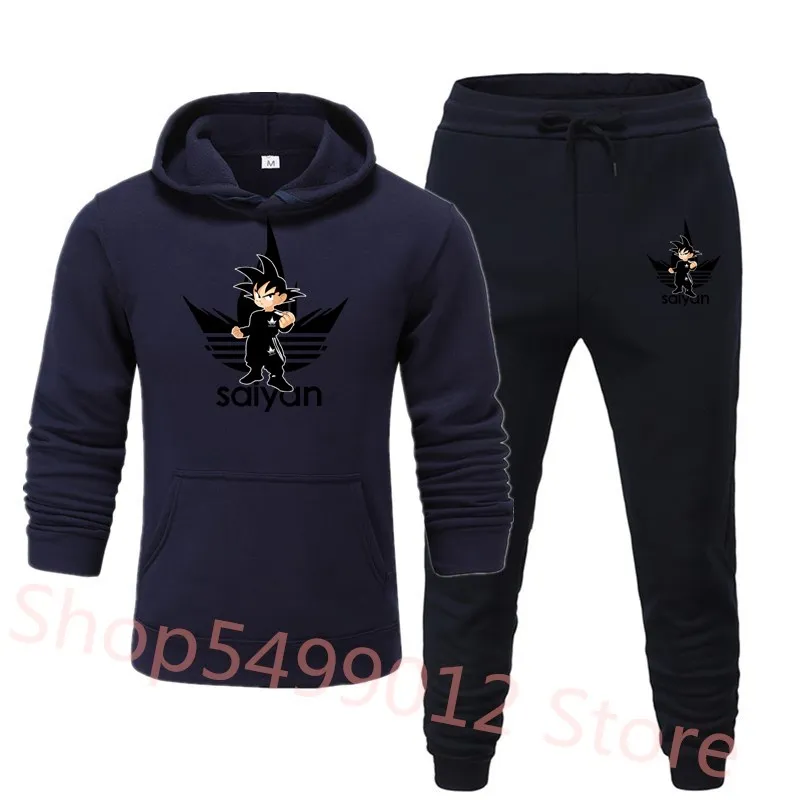 navy-H Новинка, модные мужские толстовки, костюмы, фирменный спортивный костюм, мужские хип-хоп толстовки+ спортивные штаны, осенне-зимний флисовый пуловер с капюшоном - Цвет: navy-H