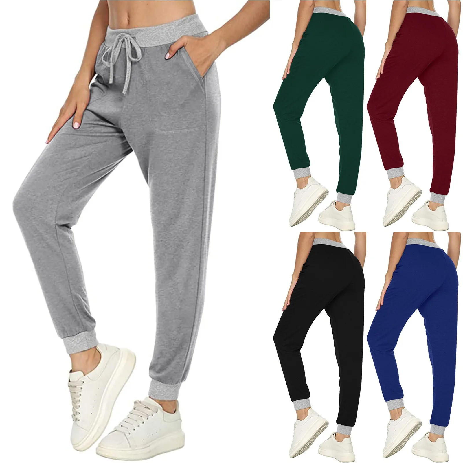 Jeggings deportivos para mujer, pantalones deportivos informales con bolsillos y cordón, suaves