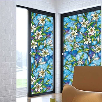 

Privacy Window Film Stickers Static Non-adhesive Stained Magnolia Pattern Home Decor Transparent Glass Private Films Bedroom