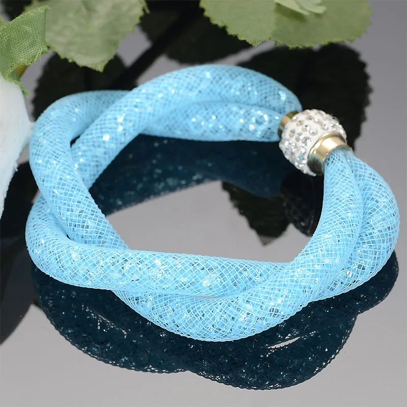 Miasol Crystal bracelet/bangle with pave crystal magnetic clasp,crystal sparkling dust weave hollow punk bracelet christmas gift 6