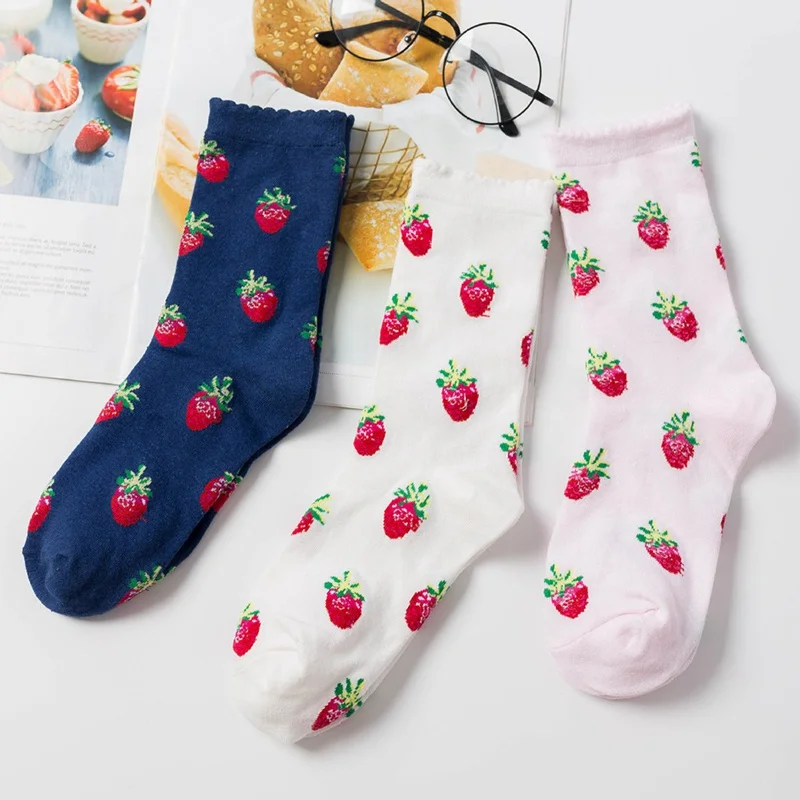 calcetines femeninos Strawberry Fruit Food Short Funny Cotton Socks Women Summer Cute Harajuku Happy Female Socks