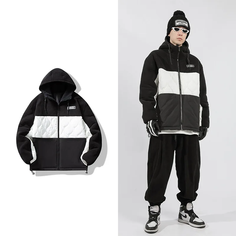 OVERSIZE Stitching Warm Hooded Jacket for Autumn and Winter Couples Plus Size Trendy Color Matching Jacket Winter Clothes
