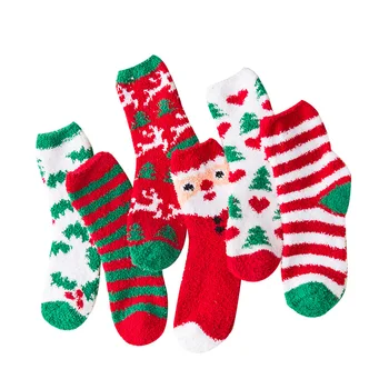 

3 Pairs New Winter Thick Warm Christmas Socks Happy Coral Fleece Cute Soft Female Socks Elk Christmas Tree Print Child Long Sock