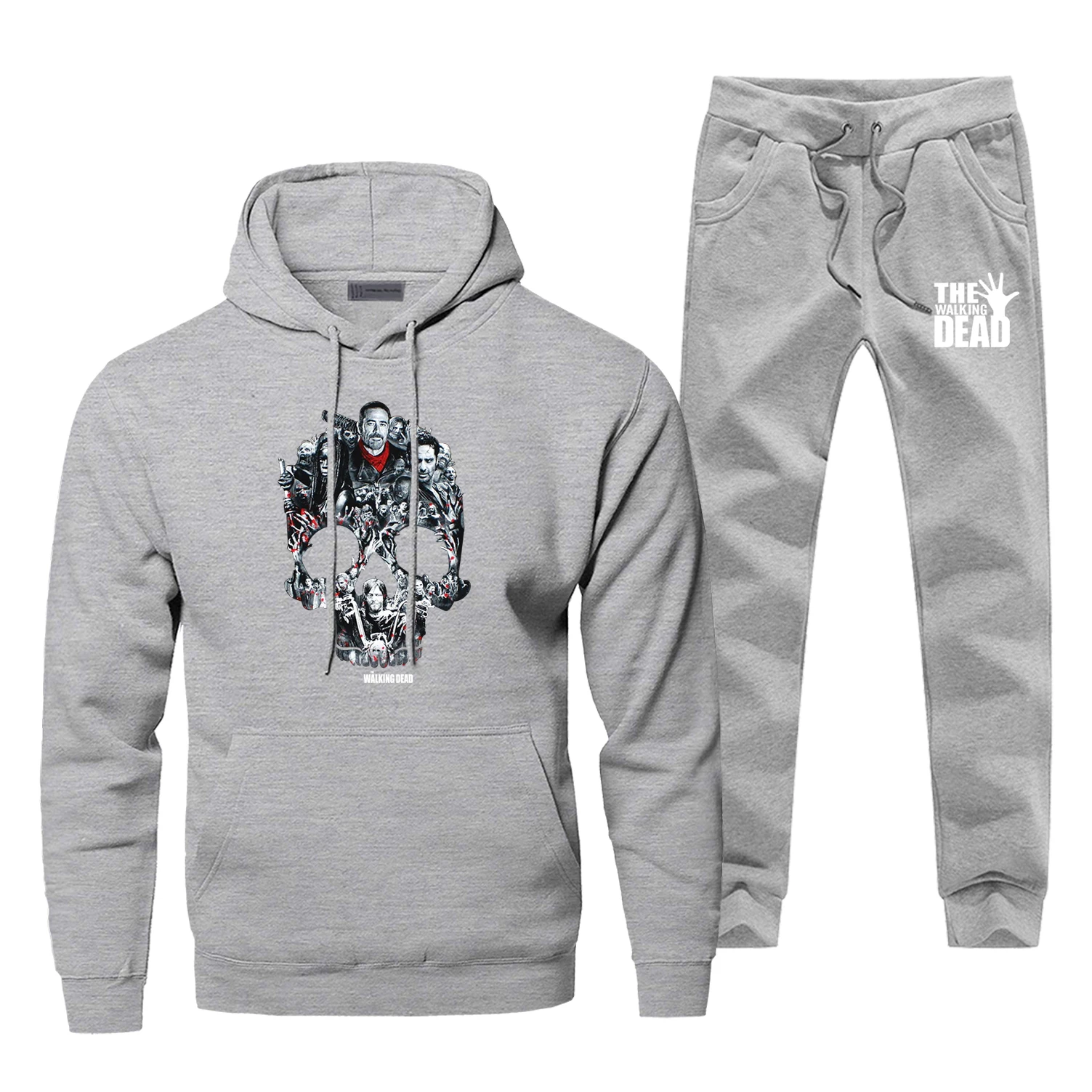 The Walking Dead TV Show Negan Rick Skull Print 2 Piece Set Fashion Casual Sweatshirtpants Winter Complete Man Tracksuit