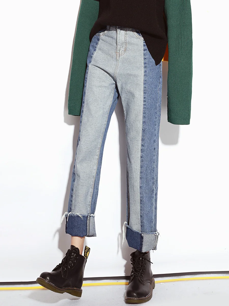 Новые весенне-осенние штаны для отдыха, Детские корейские цветные прямые джинсы с контрастными карманами