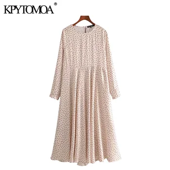 

KPYTOMOA Women 2020 Chic Fashion Polka Dot Midi Dress Vintage O Neck Long Sleeve Female Dresses Casual Vestidos Mujer