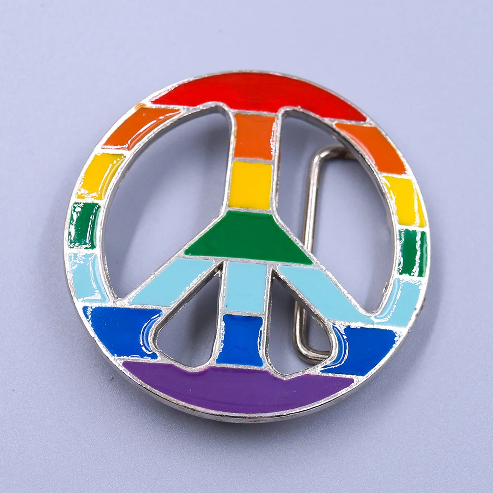 Rainbow Peace Symbol Gay Belt Buckle 