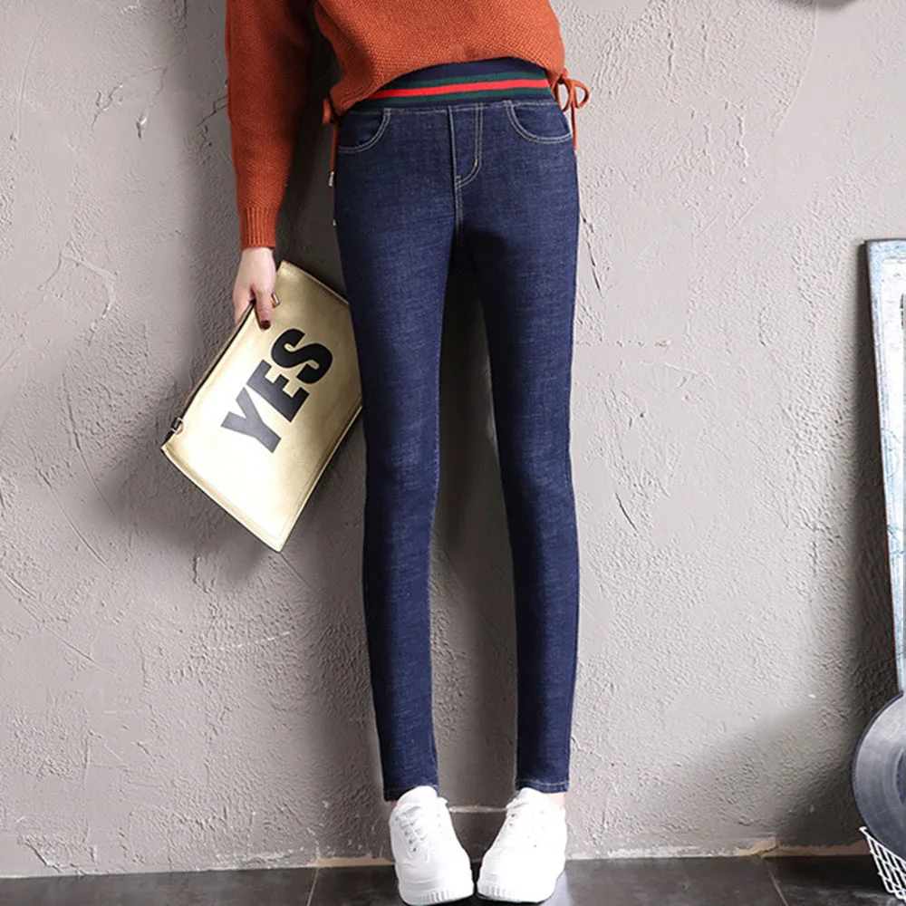 Осенние полосатые женские джинсы с высокой талией, большие размеры, узкие джинсы, черные джинсовые повседневные штаны, винтажные синие брюки, корейская мода XL