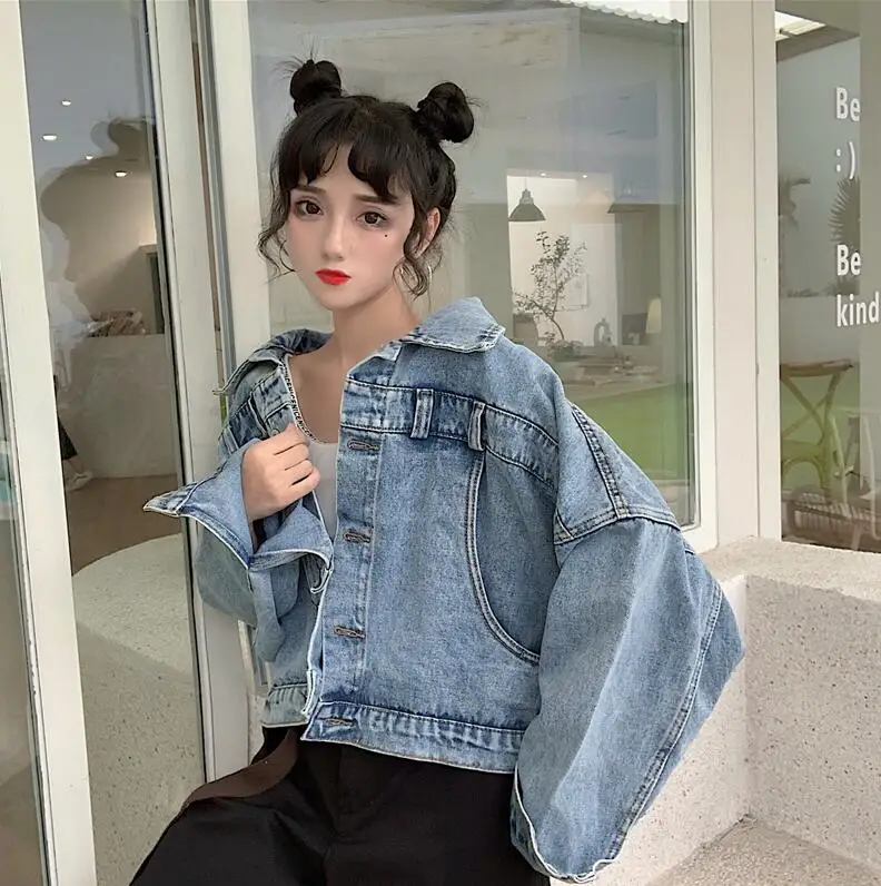 price cut  2019 autumn new short Denim jacket women coat fashion Back split Harajuku BF loose jeans jackets fe
