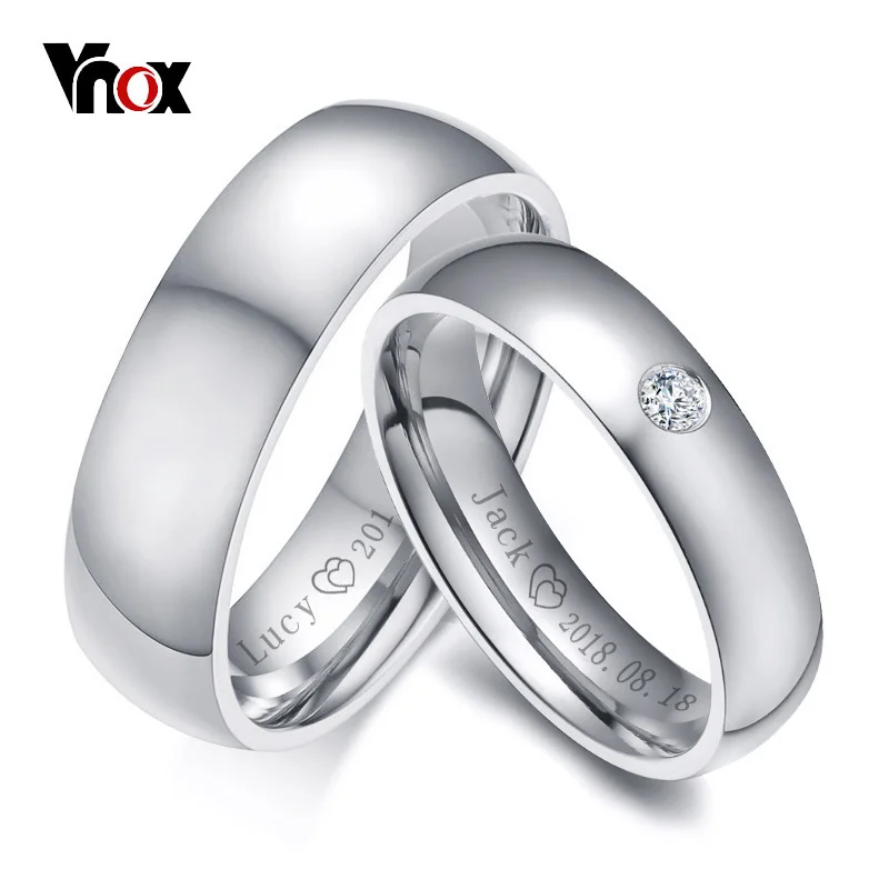 Vnox Basic Wedding Bands Rings for Women Man Customize Name Date Love Info Promise Alliance Anniversary Personalized Gift info